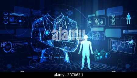 Résumé technologie interface utilisateur futuriste médical hud éléments hologrammes d'interface numérique, ADN,Fingerprint,cerveau computing cercle vitalité Illustration de Vecteur