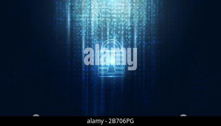 Résumé cyber-sécurité avec cadenas Blue binary Technology Future cyber-background. Illustration de Vecteur