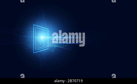 Chipset de technologie abstraite sur circuit imprimé concept données de travail de l'intelligence artificielle et numérique futuriste pour l'avenir sur bleu foncé Illustration de Vecteur