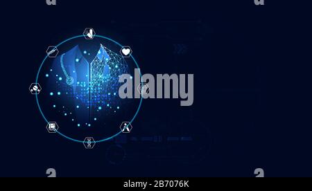 Illustration vectorielle bleue abstraite avec un concept futuriste. Le traitement médical se compose d'un médecin numérique bleu, d'icônes médicales telles que la médecine cérébrale, Illustration de Vecteur