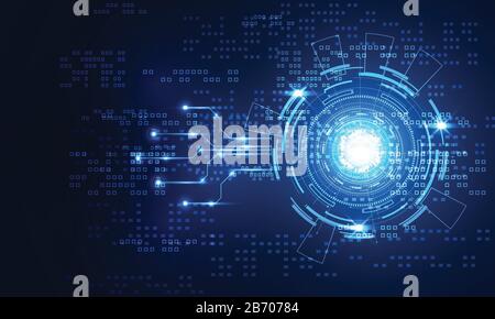 Concept de technologie moderne abstrait communication cercle circuits numériques sur fond bleu et flèche innovation hi tech futur design fond,vect Illustration de Vecteur