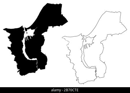 Rostock City (République fédérale d'Allemagne, Mecklenburg-Vorpommern) illustration vectorielle, esquisse de griffonnage Hanseatic City of Rostock map Illustration de Vecteur