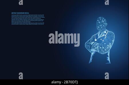 Résumé la science médicale de la santé consiste en un concept de représentation filaire numérique de médecin technologie médicale moderne, traitement, médecine sur fond gris. Illustration de Vecteur