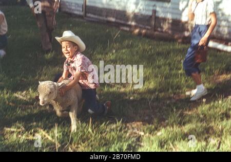 Jeune garçon profitant de la "Mutton Basting" dans les années 1950 rurales des États-Unis Banque D'Images