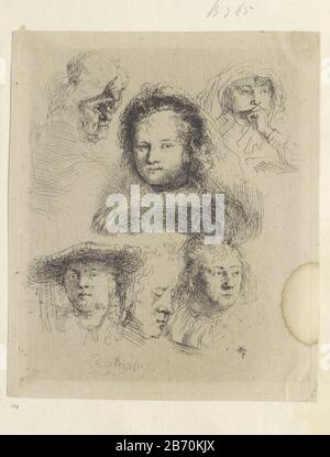 Kopecétudes van Saskia en anderen Recueil de quatre-vingt-cinq estampes originales (servietitel) le tirage fait partie d'un album. Fabricant : printmaker Rembrandt van Rijn (bâtiment classé) éditeur: Henry Louis BasanPlaats fabrication: Paris Date: 1636 et / ou 1807 - 1808 Caractéristiques physiques: Gravure collée sur la feuille d'album matériau: Technique du papier: Dimensions de gravure: Bord de la plaque: H 151 mm × W 126 mm Objet: Tête (humaine) - AA - figurine humaine féminine Banque D'Images