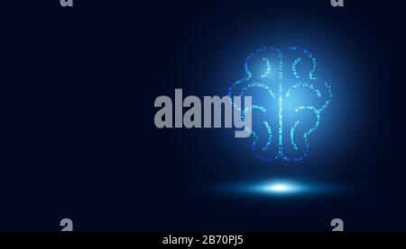 Concept numérique abstrait du cerveau intelligence artificielle technologie future sur fond bleu. Illustration de Vecteur