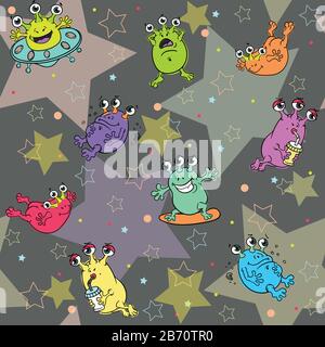 Motif couleur Sans Couture avec espace, étoiles et extraterrestres. Illustration de Vecteur