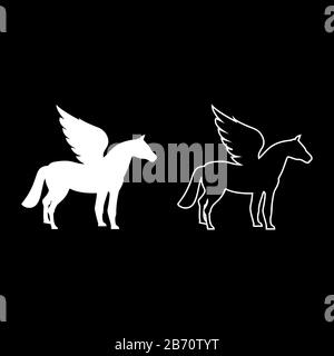 Silhouette de cheval À Ailes de Pegasus créature Mythique Icône d'animal Fabuleux contour set couleur blanche illustration vectorielle image simple de style plat Illustration de Vecteur