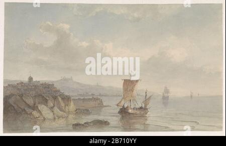 Kustlandschap met Haven en schepen op het water Paysage côtier avec port et bateaux dans l'eau Type d'objet: Dessin aquarelle Numéro d'article: RP-T 1909-26 Fabricant : artiste Christiaan Lodewijk Willem Dreibholtz Dating: 1809 - 1874 Caractéristiques physiques: Stylo dans les couleurs d'encre brune, blanc dekverf matériau : Peinture pour la finition du papier encre aquarelle technique: Plume / pinceau dimensions: H 188 mm × W 324 mm Objet: Port côtier Banque D'Images