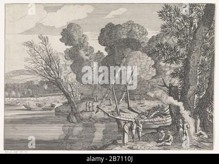 Kustlandschap met schip en figuren rond een vuur Paysage côtier avec navire et chiffres autour d'un type d'objet de feu: Photo Numéro d'article: RP-P-OB-75.121 Inscriptions / marques: Marque du collectionneur, verso, estampillé: Lugt 2228 Fabricant: Printmaker: Anonyme Date: 1700 - 1900 Caractéristiques physiques: Gravure et engring matériel: Papier technique: Technique: Papier: Gravure / engrala (processus d'impression) mesures: Feuille: H 232 mm × W 330 mm Objet: Bateau à voile, bateau à voile camp-feu; montre-feu Banque D'Images