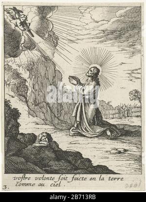 Laat uw wil gedaan worden op aarde zoals in de hemel Onze Vader (servietitel) les sept demandes de loraison dominicale (servietitel op object) a dans les mains ange avec une croix apparaît à un mari pétrir, priant. Au premier plan se trouve un enfant dormant sur un rocher. L'équipe française fait partie de la prière à Notre Vader. Fabricant : printmaker Albert Flame Grantor de privilège: Louis XIV (roi de France) Lieu de fabrication: Printmaker Paris Grantor de privilège: France Date: 1648 Caractéristiques physiques: Matière de gravure: Technique du papier: Gravure Dimensions: Feuille: H 103 mm × W 79 mm Sujet 'Ty Wera Banque D'Images