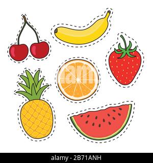 Fruits sur autocollants. Illustration vectorielle isolée sur fond blanc. Illustration de Vecteur