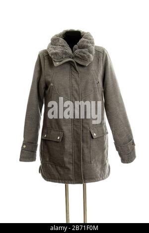 veste femme manteau avec fourrure isolée sur fond blanc Banque D'Images