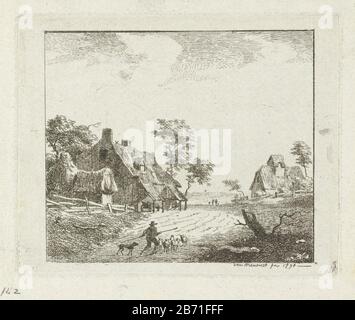 Landschap a rencontré herder en schapen bij twee boerderijen Shepherd avec cinq moutons sur une route de campagne sur deux fermes dans un landschap. Fabricant : Print Maker: Jan Isaac de Mansvelt (indiqué sur l'objet) Lieu de fabrication: Pays-Bas Date: 1794 Caractéristiques physiques: Matière de gravure: Technique du papier: Dimensions de gravure: Bord de la plaque: H 102 mm × W 134 mm Objet: herding, herdsman, herdswoman , berger, bergers, troupeau, troupeau, troupeau, flock paysages (+ paysage avec figures, étalage) vue sur la ville, et paysage avec des constructions faites par l'homme (+ ville (-paysage) avec figures, étalage) Banque D'Images