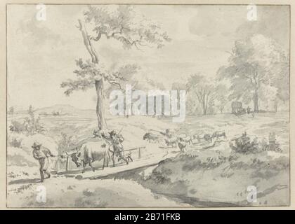 Landschap met herders bij een bruggetje Paysage avec des bergers sur un pont Type d'objet: Dessin Numéro d'objet: RP-T-1881-A-121 Fabricant : artiste: Adriaen van de Velde Date: 1646 - 1672 Caractéristiques physiques: Pinceau gris, noir craie, crayon, papier craie technique: Pinceau dimensions: H 146 mm × W 204 mm Sujet : paysages avec eaux, paysages aquatiques, assaisonnement (dans la zone tempérée) troupeau, flockbbétail dri, chauffeur de bétail Banque D'Images