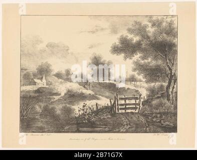 Landschap a rencontré huizen, beek en PAD Liens stromt een beek. Rechts staat een houten hek op het pad. figuren Verderop drie. Rechts een groep bomen, liens enkele huizen. Fabricant : fabricant: Barentie Willem Dietz (vermeld op object)naar ontwerp van: Joannes Bemme (vermeld op object)Plaats fabriquent: Préfabricant: Arnhemnaar onwerp van: Nederland Dating: 1817 Physical kenmerken: Lithografie Material: Papier Techniek: Lithografie (400 mm) Sujet: paysages dans la zone tempérée (+ paysage avec figures, staffage) porte, entrancebrook Banque D'Images