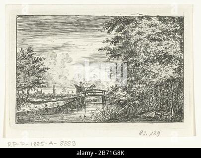 Landschap a rencontré jager en hond Rivier landschap a rencontré brug gauche au premier plan un bateau deux personnes. Juste un chasseur avec son chien dans les bois. En arrière-plan un pont central, où: Un rijdt chariot. Fabricant : printmaker: Nicholas Albrecht (possible) Lieu de fabrication: Pays-Bas Date: 1760 - 1771 Caractéristiques physiques: Gravure et matières sèches: Technique du papier: Gravure / dimensions du point sec: Bord de la plaque: H 94 mm × W 138 mm Objet: Paysages avec eau, capes d'eau, assaisonnement (dans la zone tempérée) Banque D'Images