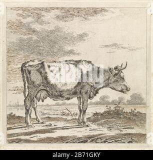 Landschap a rencontré koe aan waterkant Paysage avec la vache sur la droite front de mer. Apporter des preuves d'ajustement à l'artiste dans le stylo et le pinceau dans l'ecchymose. Fabricant : printmaker Pieter Janson Date: 1780 - 1851 Caractéristiques physiques: Gravure, stylo et brosse en marron; matériau d'épreuvage: Papier technique: Gravure / stylo / brosse dimensions: Bord de la plaque: H 135 mm × W 138 mm Objet: Vache Banque D'Images