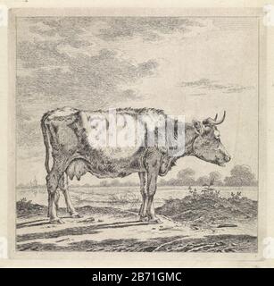 Landschap a rencontré koe aan waterkant Paysage avec la vache sur la droite front de mer. Gauche dans le fond une église. Plus travaillé que staten précédent. Fabricant : Print Maker: Pieter Janson Date: 1780 - 1851 Caractéristiques physiques: Gravure; matériau d'épreuvage: Technique du papier: Dimensions de gravure: Bord de la plaque: H 134 mm × W 138 mm Objet: Vache Banque D'Images