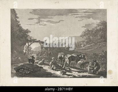 Landschap met melkmeisje en houten brug Paysage avec milkmaid et pont en bois Type d'objet: Photo Numéro d'article: RP-P-1883-A 6819 Inscriptions / marques: Marque du collectionneur, verso, estampillée: Lugt 2228 Fabricant: Printmaker Philippe Cardon (bâtiment classé) pour le dessin : Balthasar Paul Ommeganck (indiqué sur l'objet de fabrication inconnu: Date de fabrication: 1770 - pour ca. 1817 Caractéristiques physiques: Aqua hue et matériau de gravure: Papier technique: Aqua hue / dimensions de gravure: Feuille: H 240 mm × W 328 mm Objet: Cowlandscape avec pont, viaduc ou aqueduc Banque D'Images