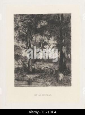 Landschap met molen en schapen Om Amsterdam (objet de titel op) Le Long de l'eau sous les arbres sont quelques moutons. A l'arrière-plan, un molen. Fabricant : printmaker Willem Steelink (II) Lieu de fabrication: Amsterdam Date: 1888 Caractéristiques physiques: Gravure sur chine collé matériau: Chine collé technique: Gravure Dimensions: Bord de la plaque: H 226 mm × W 170 mm Objet: Moulin en moutons de paysage Banque D'Images