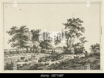 Landschap met tekenaar en fond Paysage avec artiste et chien Type d'objet: Photo Numéro d'article: RP-P-1882-A-6630Catalogusreferentie: Hippert & Linnig 73Collectie Rijksmuseum 1 (3) Note: Trois états présents au Rijksmuseum Amsterdam Description: Se tenir dans un pré avec des moutons deux personnes en arrière-plan avec une clôture. Au premier plan est un chien avec un homme avec un croquis dans son knieën. Fabricant : printmaker Hermanus FockPlaats fabrication: Amsterdam Date: 1781 - 1822 Caractéristiques physiques: Matière de gravure: Technique du papier: Gravure Dimensions: Bord de la plaque: H 168 mm × W 241 mm Objet: Rapporteur pour avis A Banque D'Images