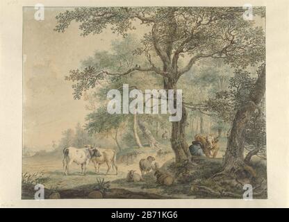 Landschap met twee herders met vee Paysage avec deux bergers avec vee Type d'objet : dessin aquarelle Numéro d'article: RP-T 1953-223 Fabricant : artiste Pieter Gerardus van Os Dating: 1797 Caractéristiques physiques: Craie noire, pinceau et couleurs dans les matériaux aquarelle: Papier craie technique: Pinceau dimensions: H 382 mm × l 486 mm Banque D'Images