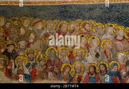Belle fresque découverte récemment dans la chapelle de San Blas dans la cathédrale de Tolède. Castilla-La Mancha Espagne. Banque D'Images