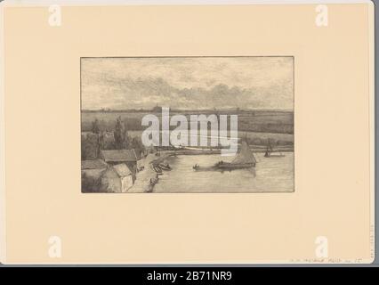 Landschap met zeilschepen op het water Liens vers les trois bâtiments principaux. En arrière-plan la silhouette des moulins à vent et de kerk. Fabricant : printmaker Richard Nicolaus Roland Holst à concevoir: Johan Hendrik Weissenbruchstraat Date: 1892 matériel: Technique papier: Lithographie (technique) Dimensions: Feuille: H 408 mm × W 286 mm Objet: Bateau à voile , voile paysages avec eaux, paysages d'eau, assapes (dans la zone tempérée) Banque D'Images
