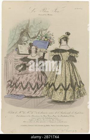 Le bon ton, Journal des modes, 1835, 40e, N°79 Toilette de Mme Mis () Toilets pour une soirée à l'ambassade britannique. « Coiffure » de Mariton breveté. Gawn 'vlvet du Liban 'avec une garniture à l'Espagnole' de dentelle noire. Imprimez le magazine de mode le bon ton (1834-1884) . Fabricant : printmaker: Éditeur anonyme Edward Bull (propriété cotée) Lieu de fabrication: Londres Date: 1835 Caractéristiques physiques: Engraa, matière de couleur manuelle: Technique du papier: Engraa (procédé d'impression) / Dimensions de couleur de la main: Feuille: H 262 mm × W 175 mm Sujet: Robe de plaques de mode, gants de robe (+ vêtements pour femmes), m Banque D'Images