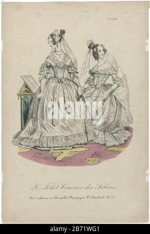 Le Follet Courrier des Salons, édifice Bruxelles, vers 1836, no 248 Deux femmes dans différentes robes de mariage. Imprimer le magazine de mode le Follet courrier des Salons Edition Bruxelles (1834-1836) . Fabricant : printmaker: Anonyme date: Env 1836 Caractéristiques physiques: Lithographie, couleur main en or et autres matériaux de couleur: Technique du papier: Lithographie (technique) / avec les mesures de couleur de la main: Feuille: H 241 mm × W 162 mm Objet: fashion plats voile (+ vêtements pour femmes) bride (en robe de mariage) collier (+ vêtements pour femmes) gants, moufles, etc. (+ vêtements pour femmes) broche, agraffe, fermoir Banque D'Images