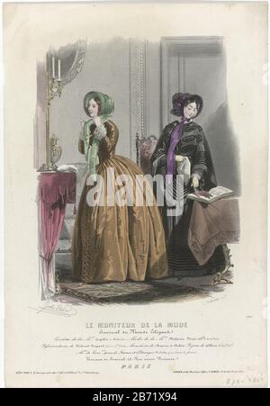 Le moniteur de la mode, 1851, no 272 Toilettes de la Maison Gagelin () Deux femmes à l'intérieur. Une femme travaille sur son chapeau à faire; l'autre regarde un magazine de mode lié qui est sur la table. Selon la légende, "toilettes" Maison Gagelin. Voici quelques règles texte publicité pour divers produits. Imprimer le magazine de mode le moniteur de la mode (1843-1913) . Fabricant : printmaker Jean-Baptiste Réville (propriété listée) à dessiner: Jules David (1808-1892) (bâtiment listé) Éditeur: E. B. Strange & Brother (bâtiment listé) éditeur: Dumus & Co. Feuillet (bâtiment listed buil Banque D'Images