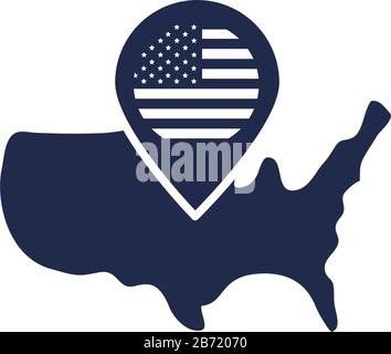 la carte du jour commémoratif et l'emplacement des épingles drapeau de célébration américaine illustration vectorielle silhouette icône Illustration de Vecteur