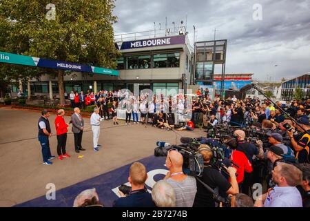 13 mars 2020: Melbourne, Australie - 13 mars 2020: Une conférence de presse de Chase Carey, Andrew Westacott, Michael Masi et Paul Little se tient à Albert Park après l'annulation du Grand Prix australien de Formule 1 2020: Chris Putnam/ZUMA Wire/Alay Live News Banque D'Images