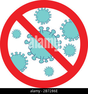 Illustration rétro d'un symbole d'infection de coronavirus interdit ou arrêté sur fond isolé. Illustration de Vecteur