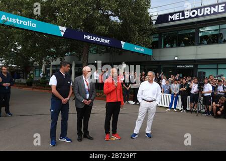 Melbourne, Australie . 13 mars 2020. Formule 1, Grand Prix Australien, Conférence De Presse De La Australian Grand Prix Corporation; Michael Masi, Pdg De La Australian Grand Prix Corporation Andrew Westacott, Paul Little, Chase Carey, Directeur Général Du Groupe Formule 1 Crédit: Action Plus Sports Images/Alay Live News Banque D'Images