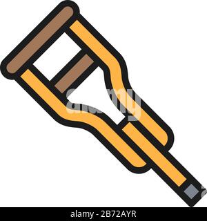 Vector Crutch, icône de ligne de couleur plate de bâton. Illustration de Vecteur