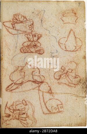 Léonard de Vinci. Dessins de chapeaux, rubans et autres objets pour costumes de mascarade. Détail. 1493-1496 Banque D'Images
