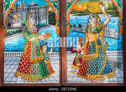 Peinture Murale Udaipur Rajasthan Inde Banque D'Images