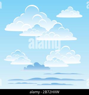 Nuages de cumulus blancs sur un ciel bleu. Fichier EPS. Illustration vectorielle. Illustration de Vecteur