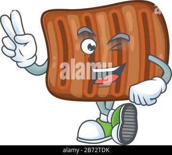 Un motif mascotte de bœuf rôti joyeux montrant ses deux doigts Illustration de Vecteur