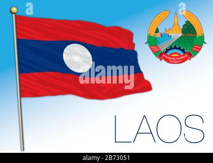 Drapeau national officiel du Laos et armoiries, pays asiatique, illustration vectorielle Illustration de Vecteur