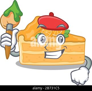 Personnage de dessin animé d'artiste à l'orange et au cheesecake talentueux avec pinceau Illustration de Vecteur