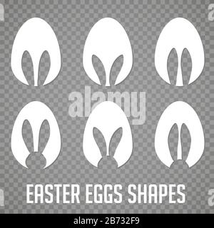 Oeufs de Pâques formes avec silhouette d'oreilles de lapin - symbole traditionnel de vacances, grand ensemble. Collection simple de motifs de chasse aux œufs. Illustration vectorielle pour affiche, carte ou bannière. Illustration de Vecteur