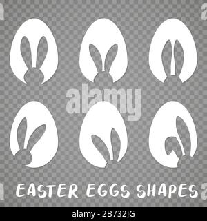 Oeufs de Pâques formes avec silhouette d'oreilles de lapin - symbole traditionnel de vacances, grand ensemble. Collection simple de motifs de chasse aux œufs. Illustration vectorielle pour affiche, carte ou bannière. Illustration de Vecteur