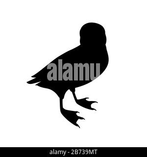 Silhouette noire paffine de l'atlantique motif animal caricature illustration vectorielle plate isolée sur fond blanc. Illustration de Vecteur