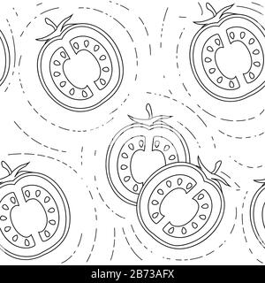 Modèle sans couture de tranches de tomate avec feuilles plates illustration vectorielle sur fond blanc. Illustration de Vecteur