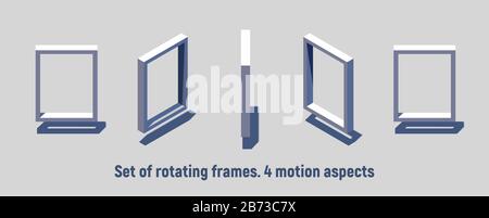 Cadre rectangulaire isométrique en rotation. Sprites de mouvement pour le jeu ou signe d'information Illustration de Vecteur
