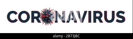 Texte du coronavirus avec vue microscopique du coronavirus de Novel (2019-nCoV). Panoramique et isolé sur blanc. Banque D'Images