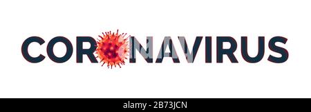 Texte du coronavirus avec vue microscopique du coronavirus de Novel (2019-nCoV). Panoramique et isolé. Banque D'Images